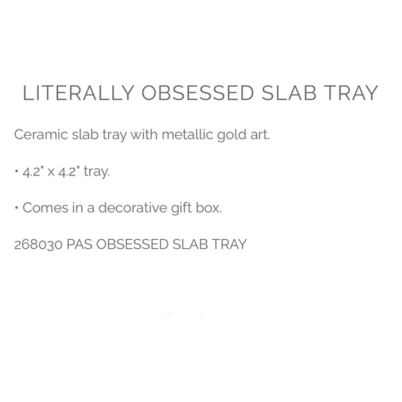 Valentine! “literally OBSESSED” gold metallic lettering on wht ceramic tray-NWT - Picture 4 of 7